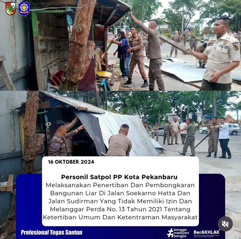 Abaikan Surat Teguran, Satpol PP Pekanbaru Tertibkan Ruli di Jalan Soekarno Hatta