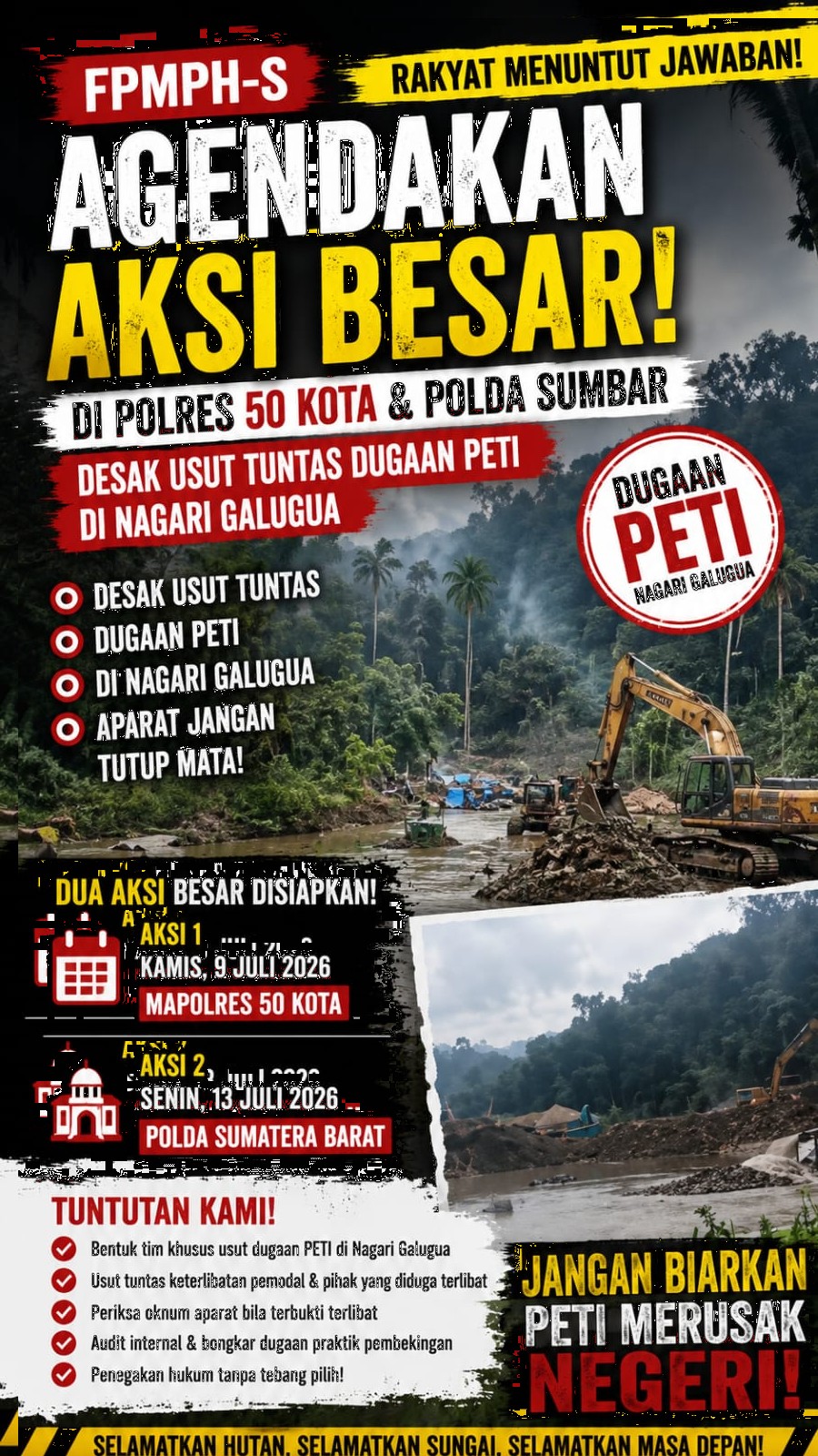 Penegakan Hukum Diuji! FPMPH-S Desak Tindakan Nyata atas Dugaan PETI di Nagari Galugua